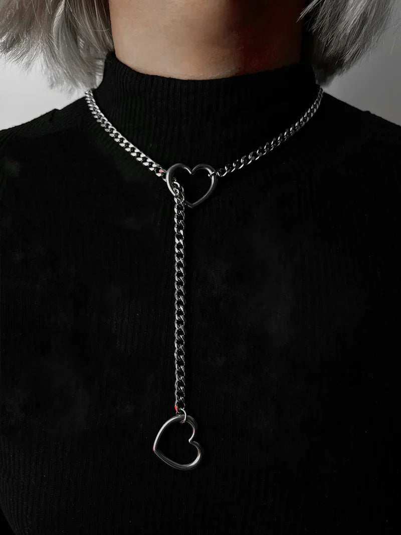 Stainless Steel Heart Pendant Necklace Cuban Link Chain Unisex Jewelry Silver Gold Black for Men Women Everyday Wear | Thomler