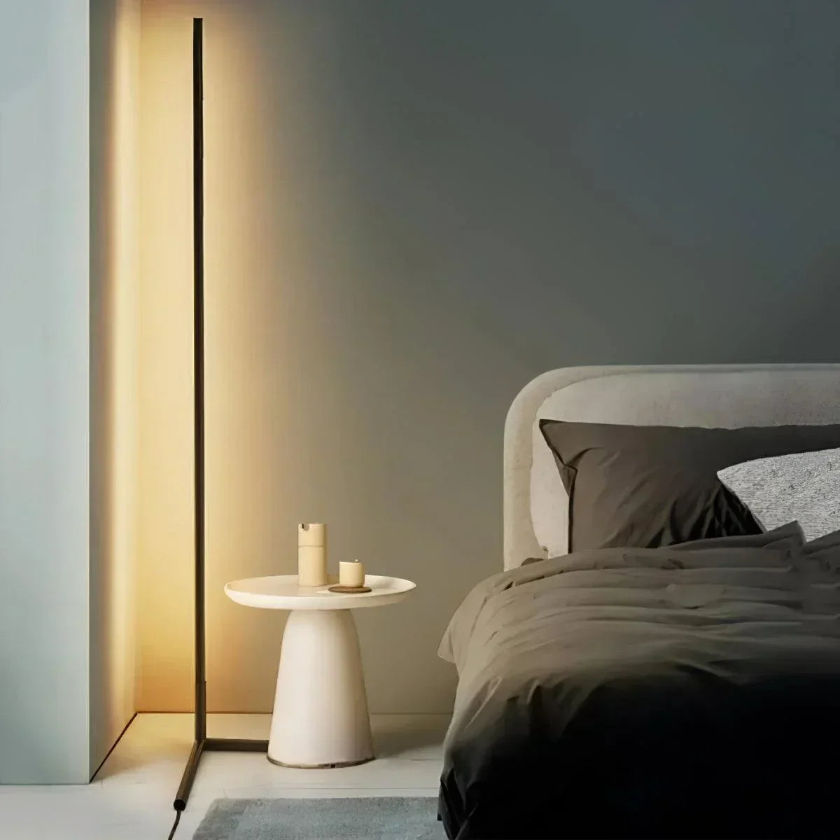 Wireless Remote LED Uplight with Adjustable Brightness for Bedroom, Living Room & Study Spaces | Modern Tall Pole Lamp in Black | Thomler