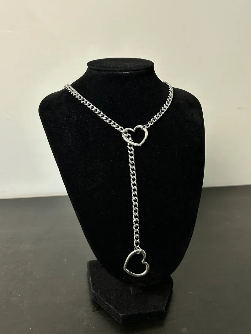 Stainless Steel Heart Pendant Necklace Cuban Link Chain Unisex Jewelry Silver Gold Black for Men Women Everyday Wear | Thomler