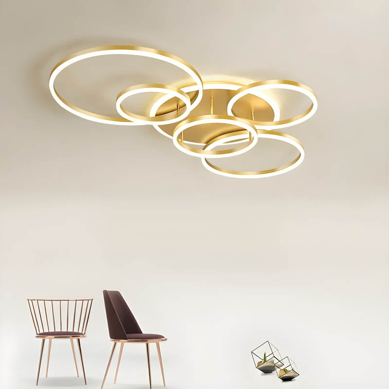 LED Ring Chandelier 45 in Aluminum Fixture Warm White Dimmable for Bedroom Living Room Dining Room Modern Flush Mount Multi-Ring Integrated | Thomler