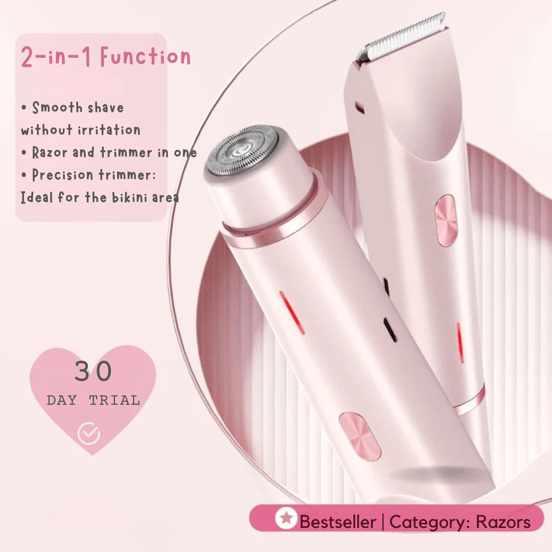 Draadloos elektrisch lichaamsscheerapparaat voor vrouwen | Waterdichte trimmer voor de gevoelige huid | Dubbele scheerkoppen voor nat en droog gebruik | USB-oplaadbaar en reisvriendelijk | Thomler