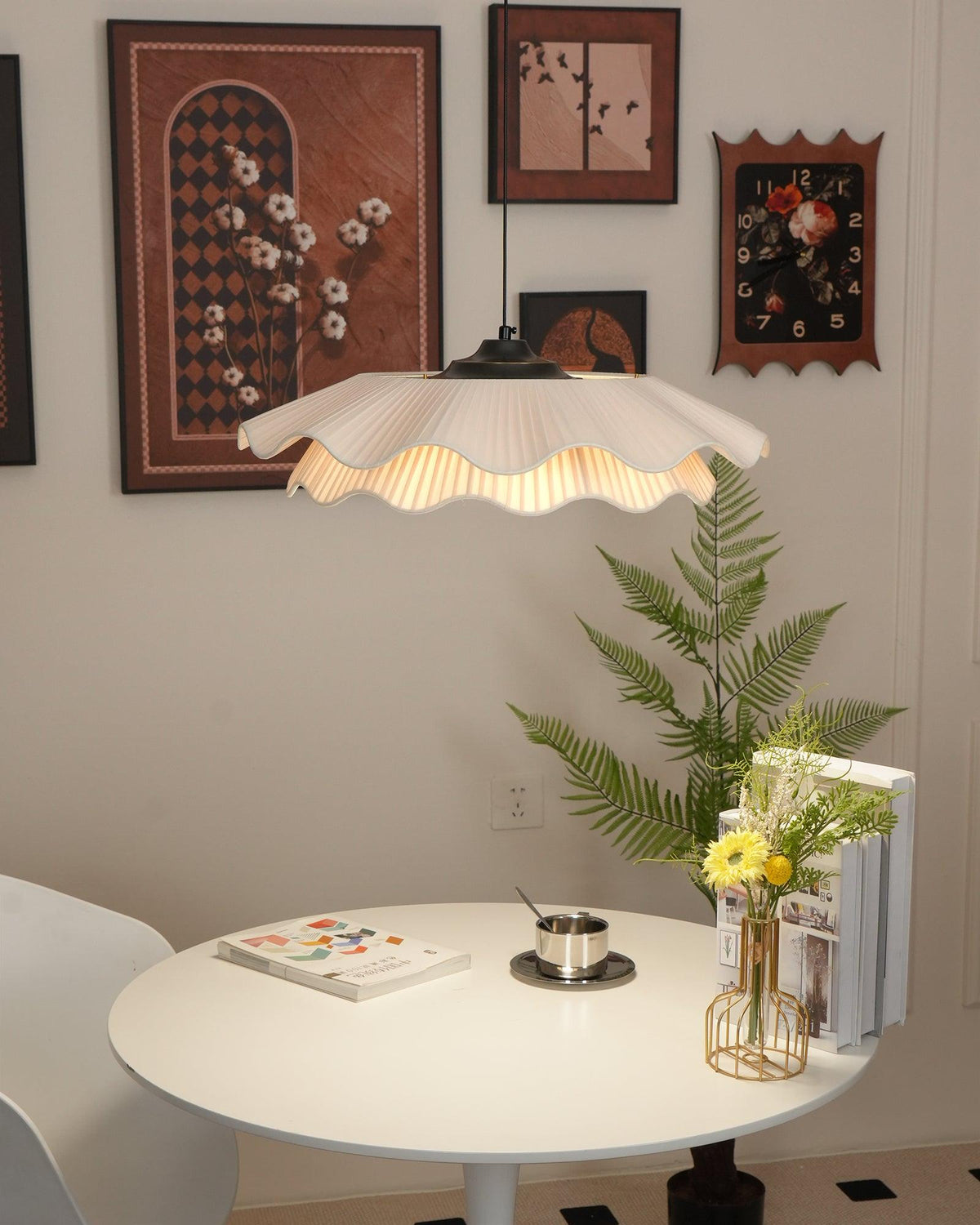 Adjustable Hanging Fixture with Metal & Cloth Shade for Overhead Illumination in Dining Spaces | Thomler