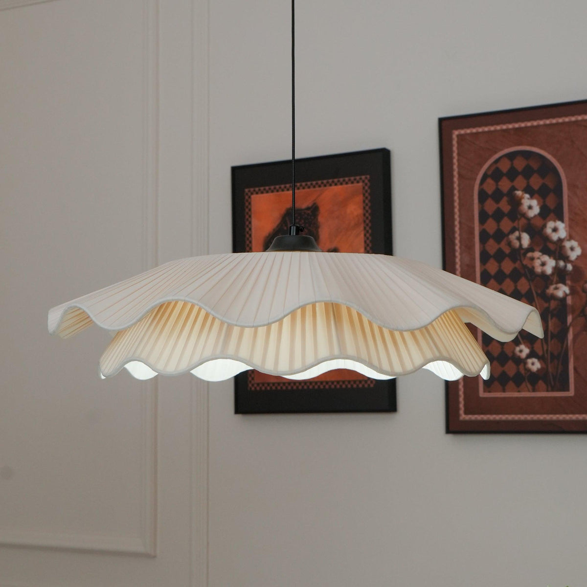 Adjustable Hanging Fixture with Metal & Cloth Shade for Overhead Illumination in Dining Spaces | Thomler
