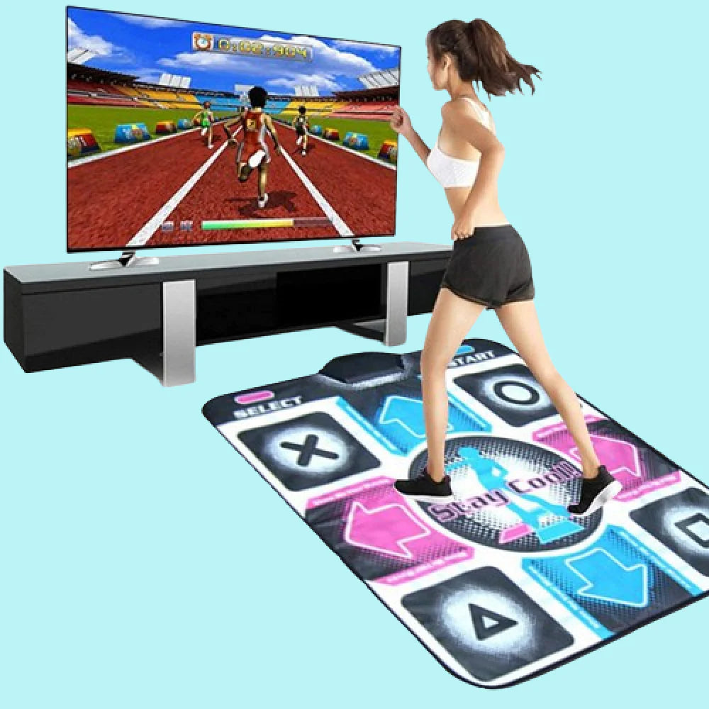 Tanzmatte mit Bewegungssensoren und kabellosen Controllern für TV-Gaming