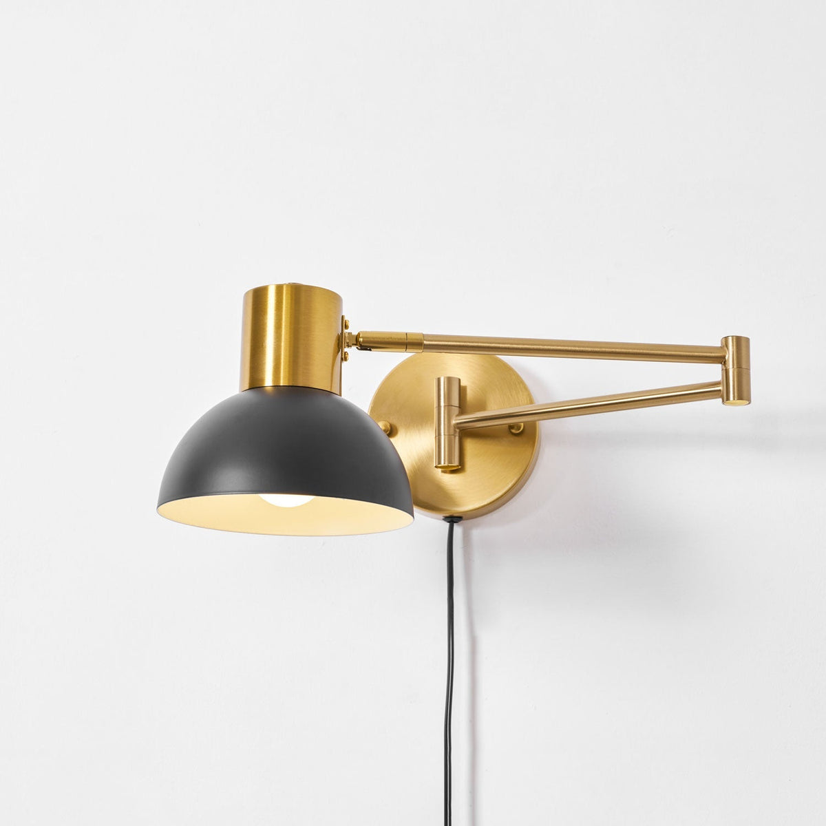 Swing-Arm Reading Sconce with Rotating Shade Metal Plug-In Fixture Black & Gold Finish for Bedroom Living Room Study Nook Task Lighting | Thomler