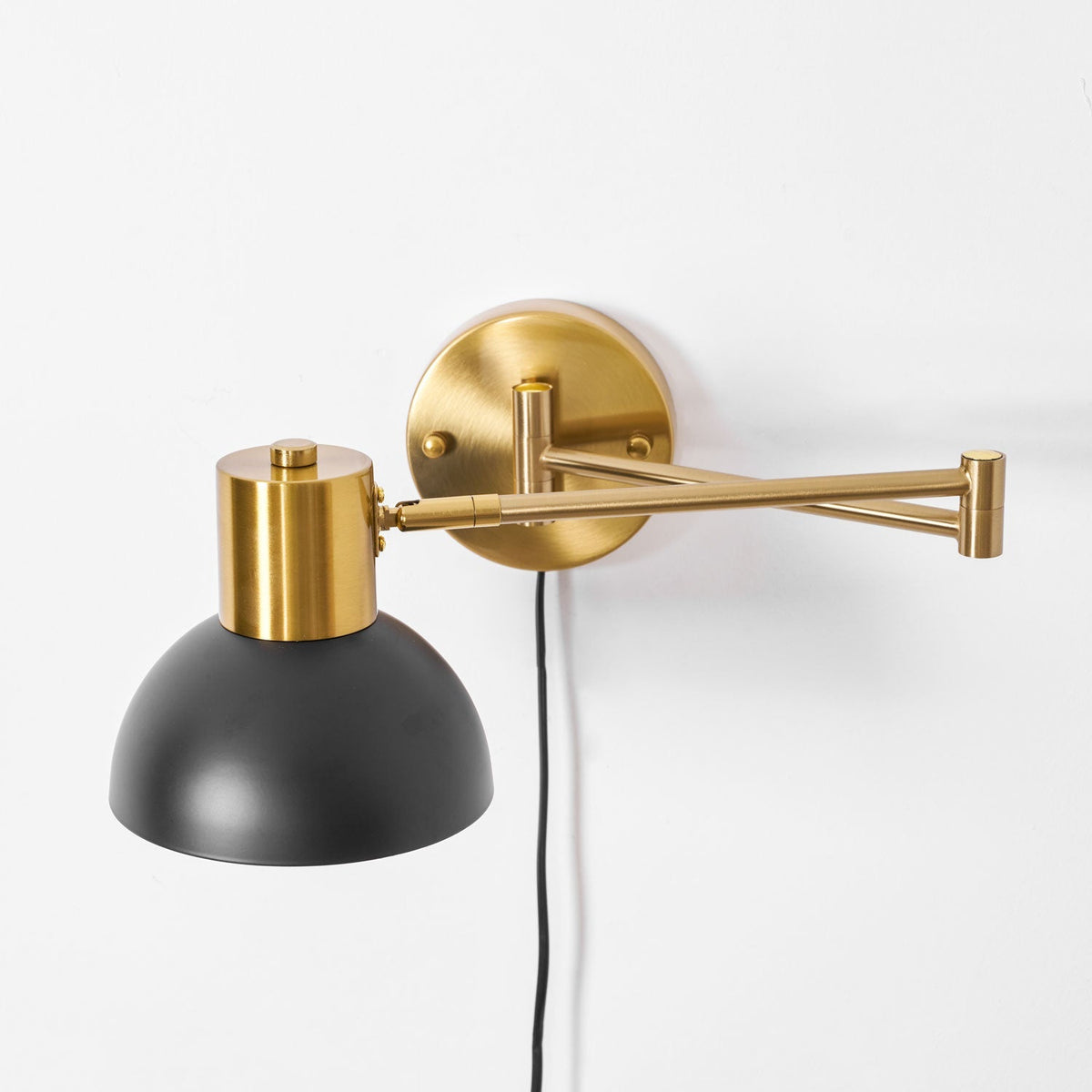 Swing-Arm Reading Sconce with Rotating Shade Metal Plug-In Fixture Black & Gold Finish for Bedroom Living Room Study Nook Task Lighting | Thomler