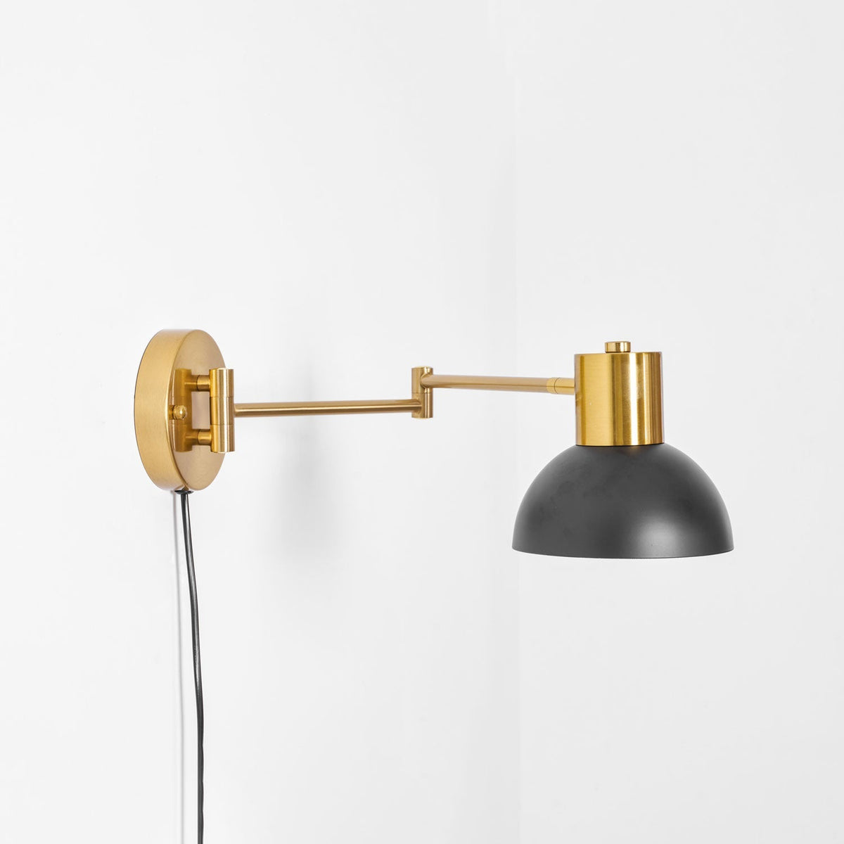 Swing-Arm Reading Sconce with Rotating Shade Metal Plug-In Fixture Black & Gold Finish for Bedroom Living Room Study Nook Task Lighting | Thomler