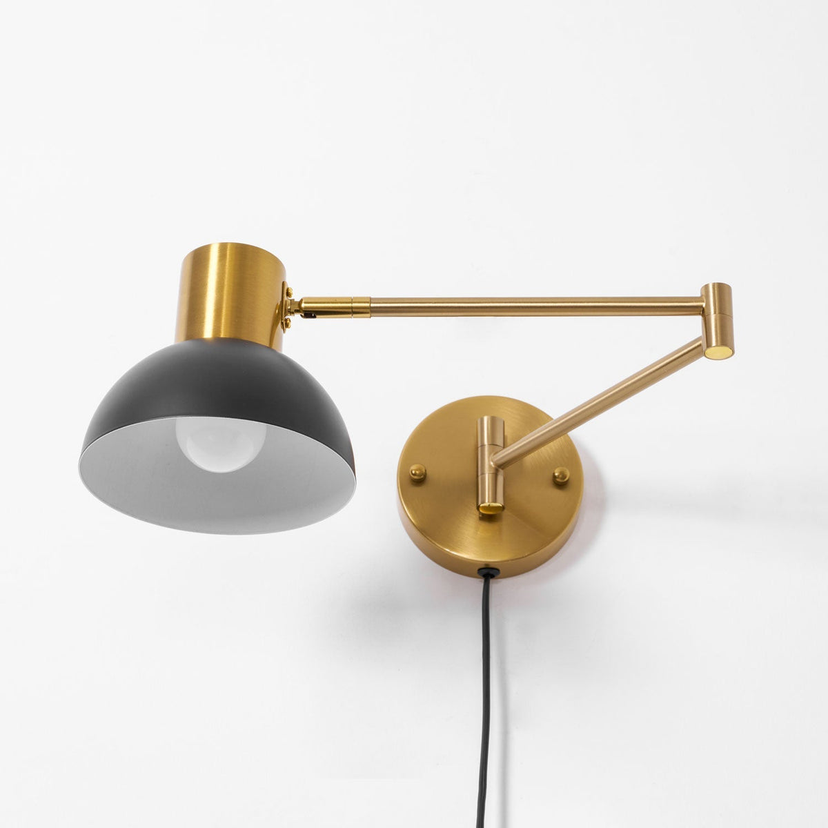 Swing-Arm Reading Sconce with Rotating Shade Metal Plug-In Fixture Black & Gold Finish for Bedroom Living Room Study Nook Task Lighting | Thomler