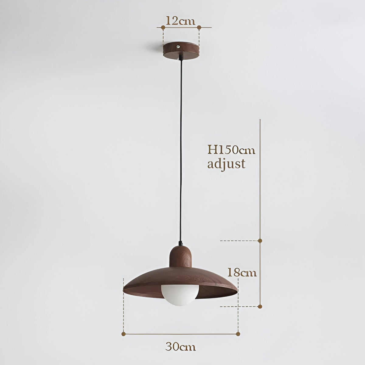 Wood Dome Ceiling Pendant 12 in Walnut Hanging Light for Kitchen Island Dining Table Minimalist Adjustable Cord E27 Socket 110V | Thomler