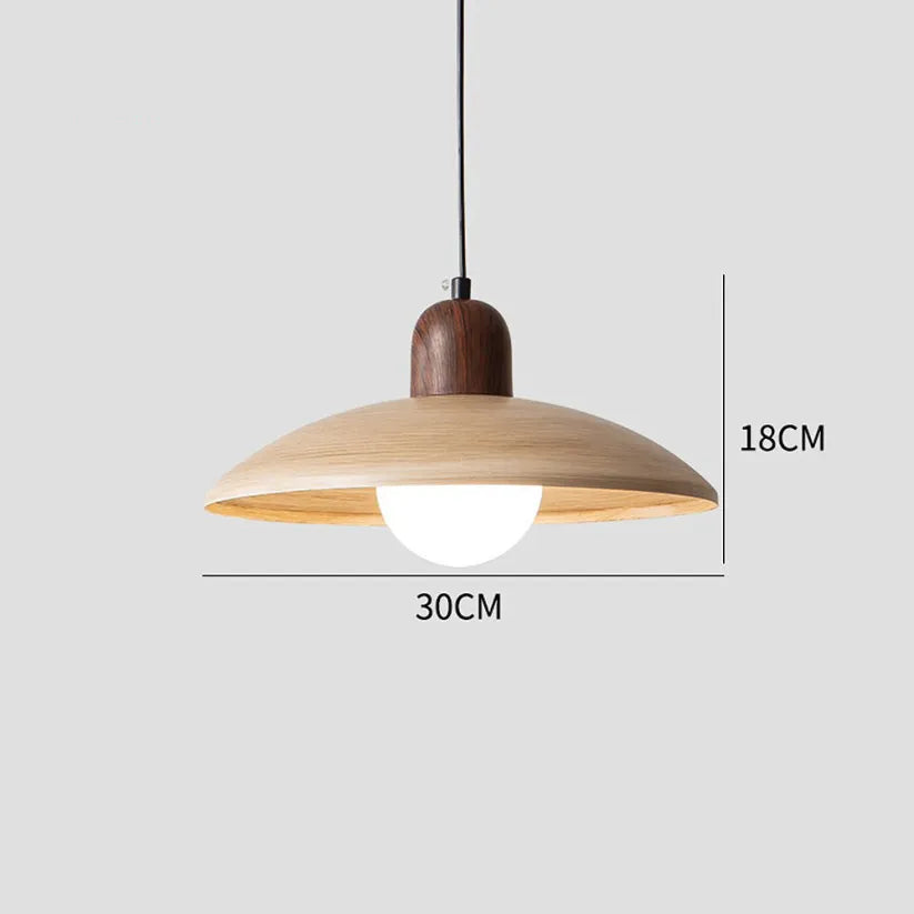 Wood Dome Ceiling Pendant 12 in Walnut Hanging Light for Kitchen Island Dining Table Minimalist Adjustable Cord E27 Socket 110V | Thomler