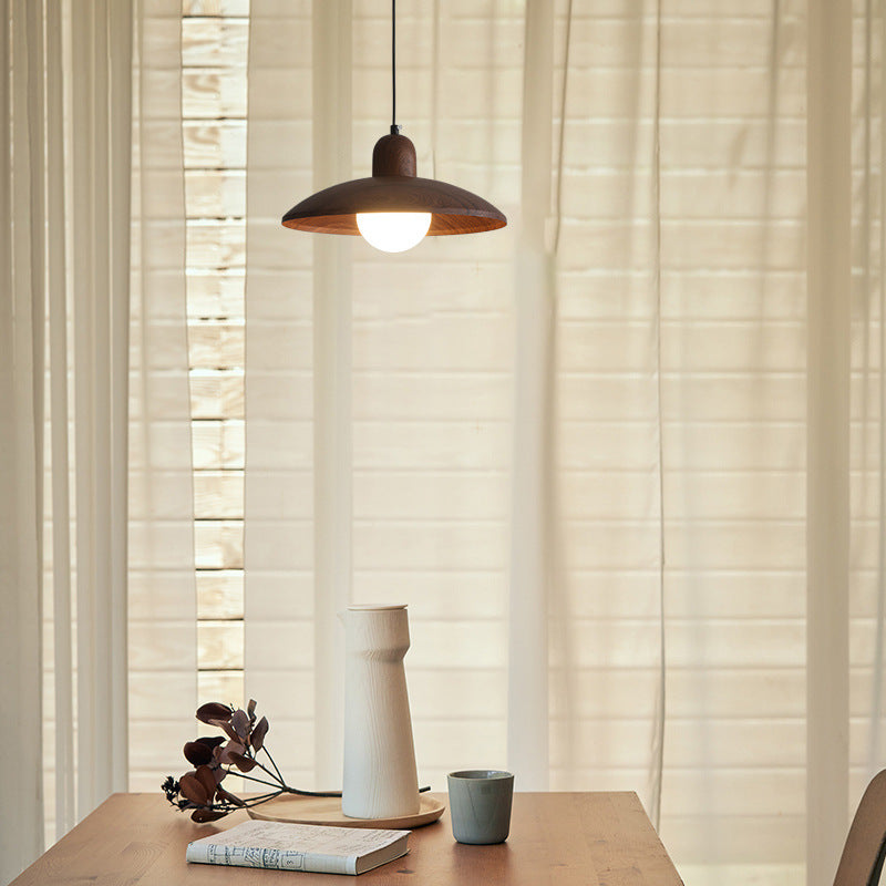 Wood Dome Ceiling Pendant 12 in Walnut Hanging Light for Kitchen Island Dining Table Minimalist Adjustable Cord E27 Socket 110V | Thomler