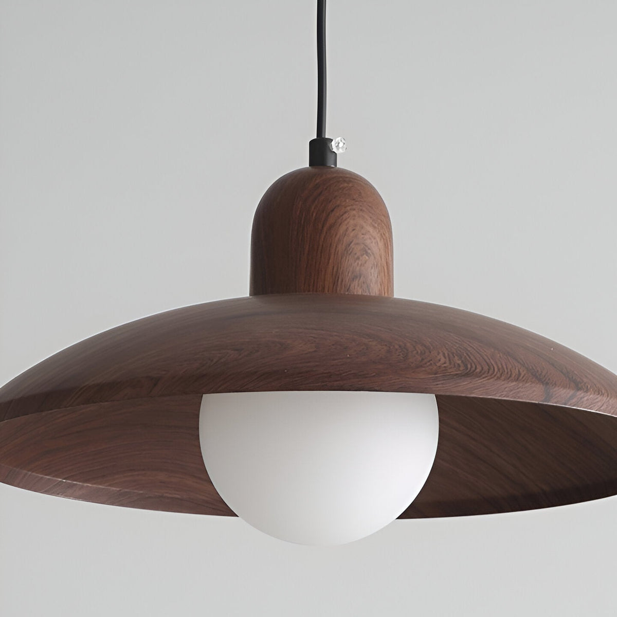 Wood Dome Ceiling Pendant 12 in Walnut Hanging Light for Kitchen Island Dining Table Minimalist Adjustable Cord E27 Socket 110V | Thomler