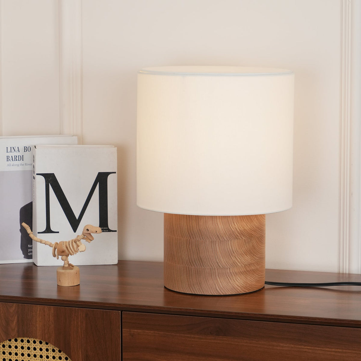 Wooden Bedside Lamp with Linen Shade – 12 Inch Modern Accent Light for Bedroom Nightstand, Living Room End Table, Reading Nook – Warm Glow D | Thomler