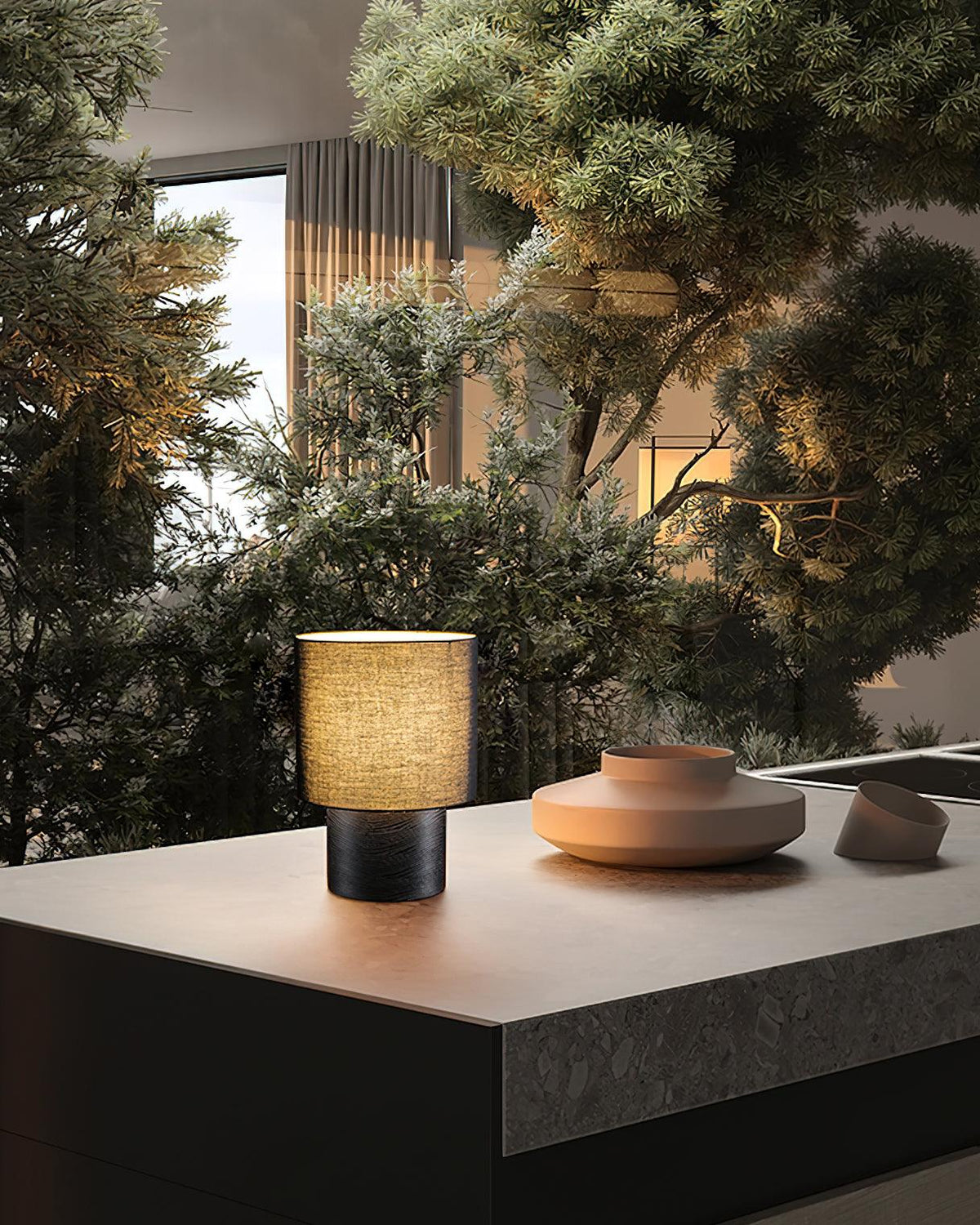 Nachttischlampe aus Holz mit Leinenschirm – 30 cm moderne Akzentleuchte für Schlafzimmer, Wohnzimmer-Beistelltisch, Leseecke – warmes Licht | Thomler
