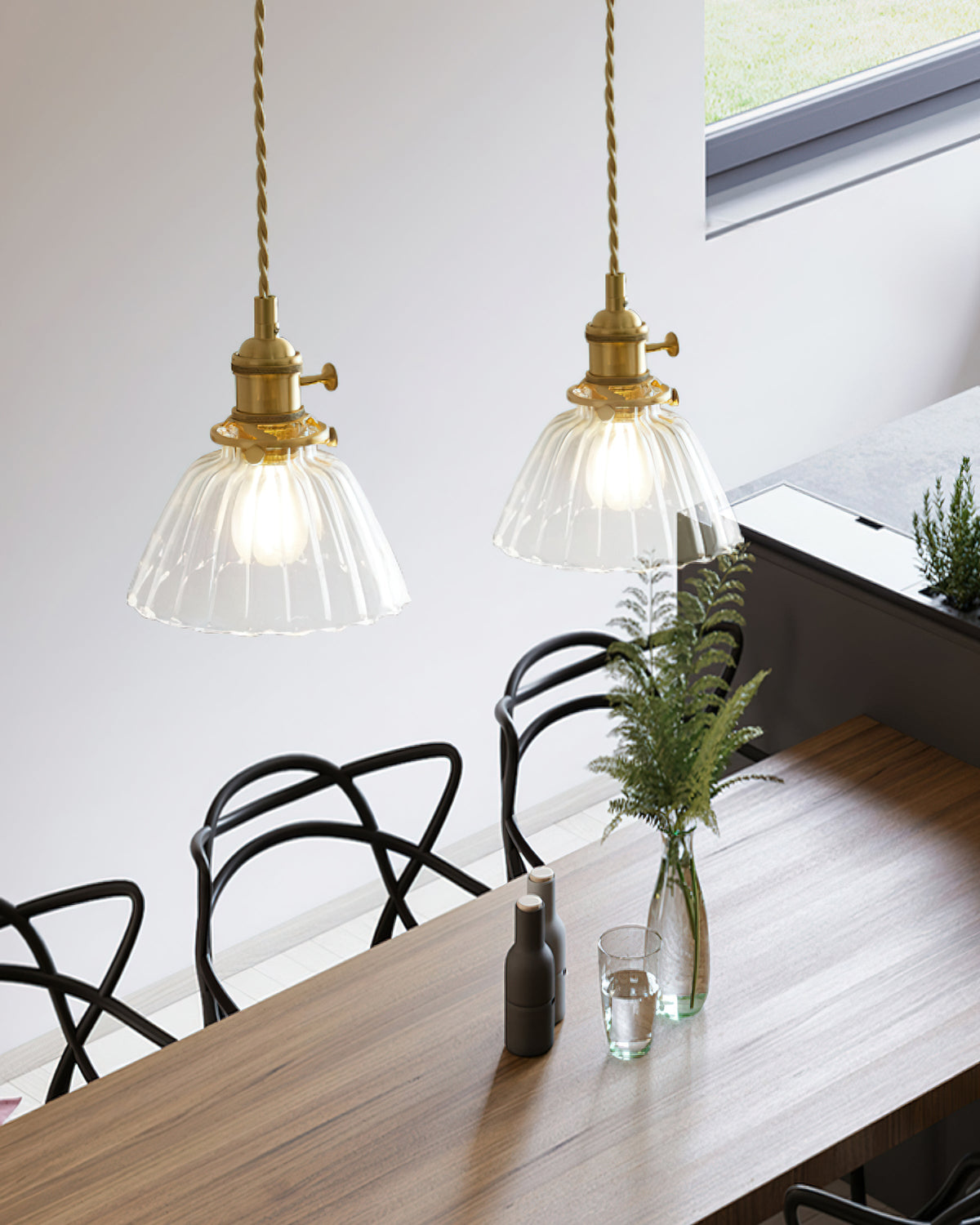 Clear Globe Hardwired Hanging Fixture Brass Metal Frame 6 Inch Adjustable Cord E26 Socket Kitchen Island Dining Room Vintage Industrial Ceil | Thomler