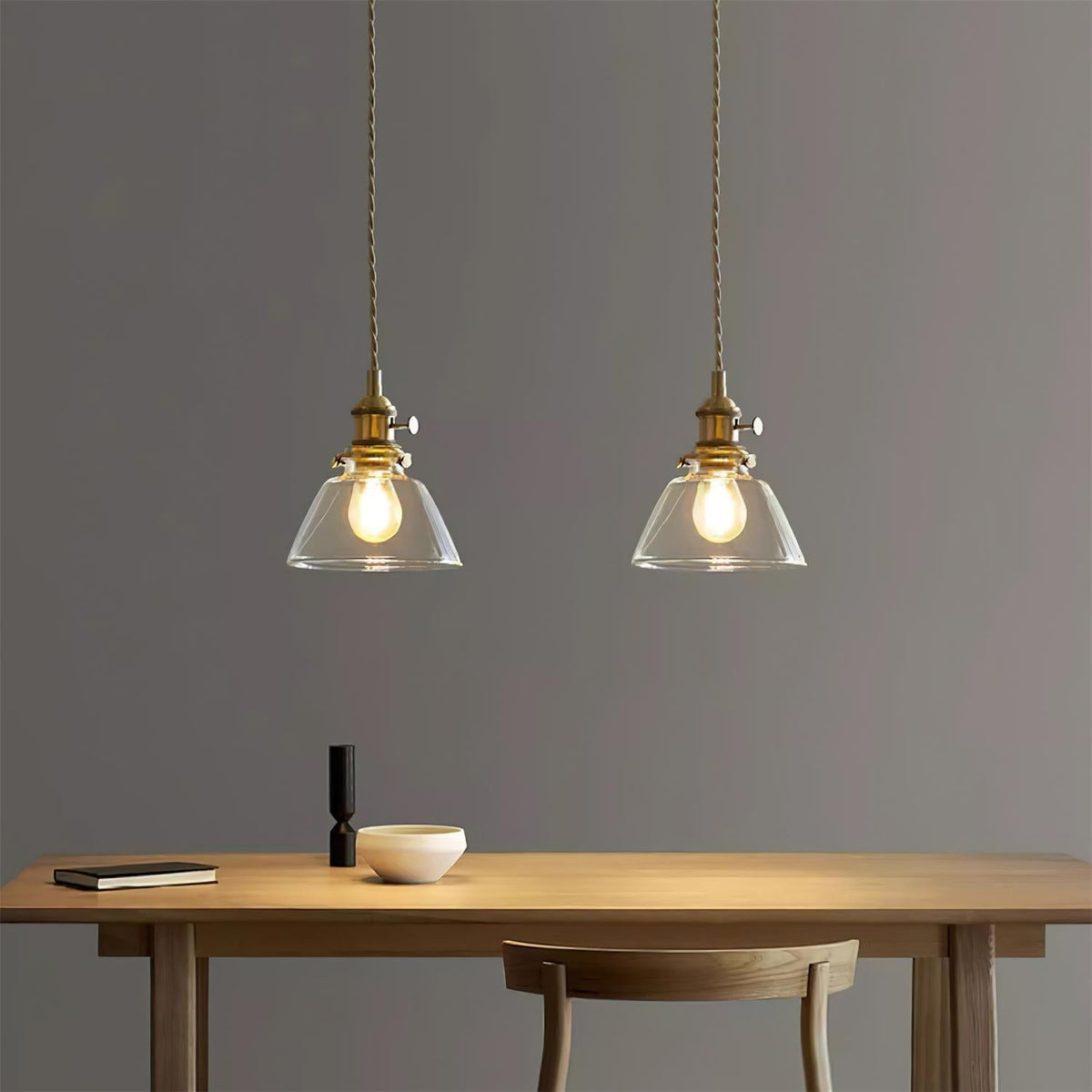 Clear Glass Drop Light Fixture with Brass Hardware 6-Inch Shade Adjustable Height Ceiling Lamp for Over Counter Islands Breakfast Nooks Dini | Thomler