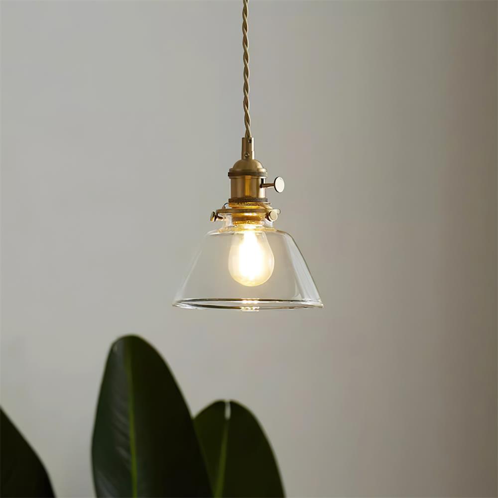 Clear Globe Hardwired Hanging Fixture Brass Metal Frame 6 Inch Adjustable Cord E26 Socket Kitchen Island Dining Room Vintage Industrial Ceil | Thomler