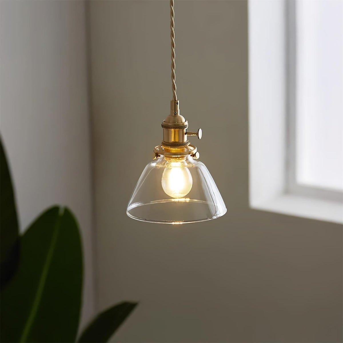 Clear Glass Drop Light Fixture with Brass Hardware 6-Inch Shade Adjustable Height Ceiling Lamp for Over Counter Islands Breakfast Nooks Dini | Thomler
