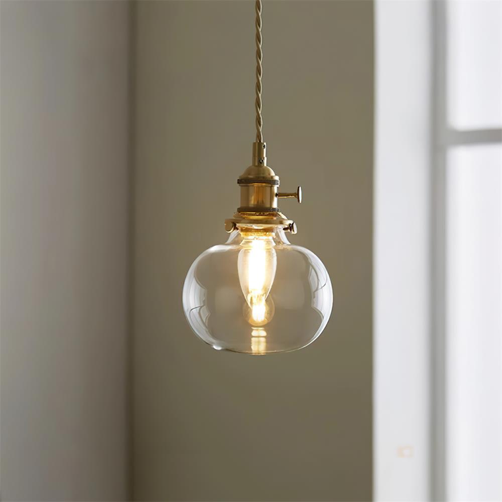 Clear Globe Hardwired Hanging Fixture Brass Metal Frame 6 Inch Adjustable Cord E26 Socket Kitchen Island Dining Room Vintage Industrial Ceil | Thomler