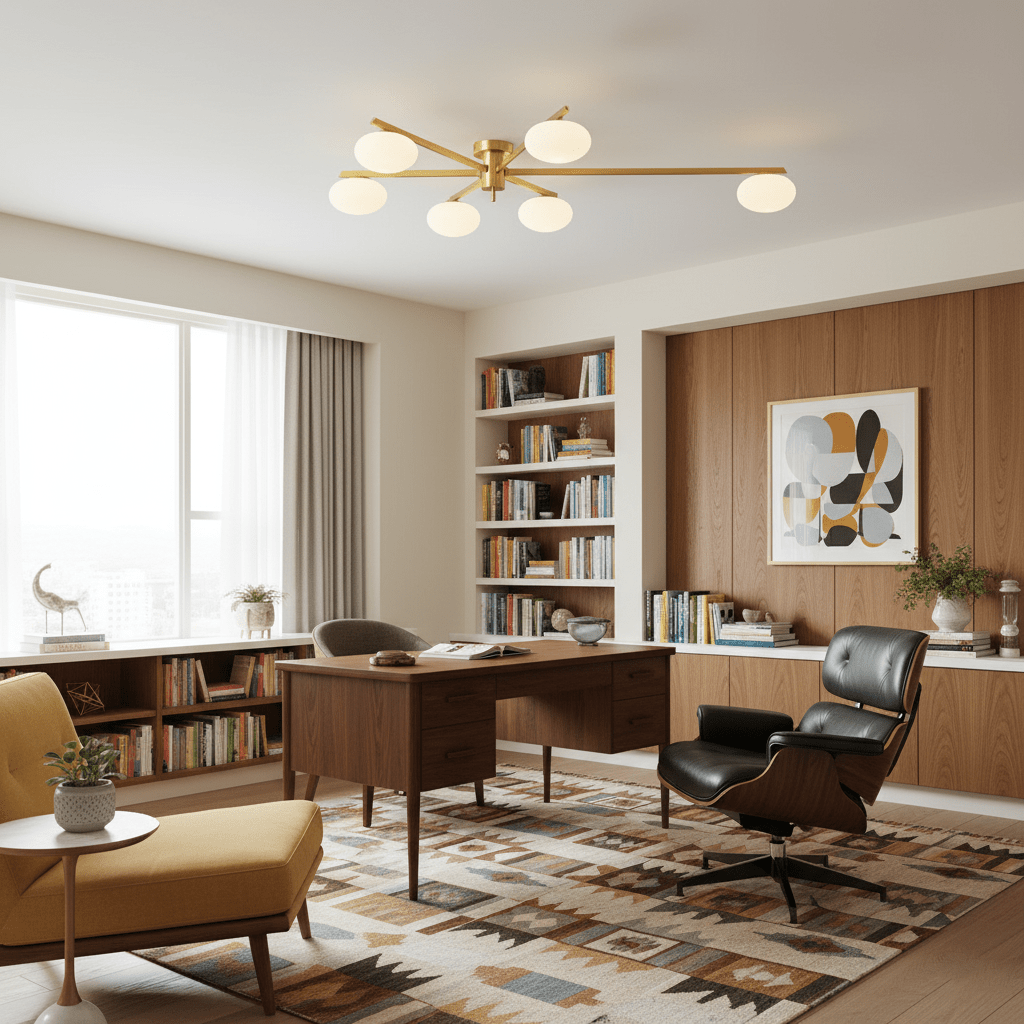 Lámpara de techo semiempotrada ajustable con brazos múltiples y globos esmerilados para comedor, cocina o sala de estar | Estructura en negro o latón, casquillo G9 | Thomler