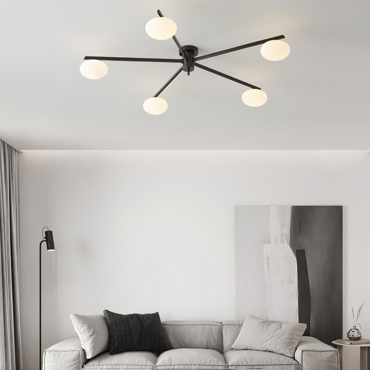 Lámpara de techo semiempotrada ajustable con brazos múltiples y globos esmerilados para comedor, cocina o sala de estar | Estructura en negro o latón, casquillo G9 | Thomler