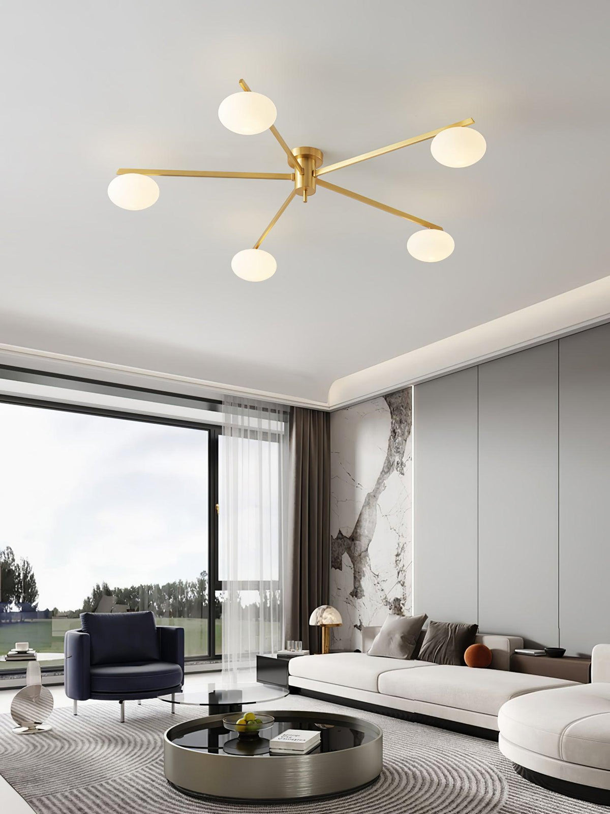 Lámpara de techo semiempotrada ajustable con brazos múltiples y globos esmerilados para comedor, cocina o sala de estar | Estructura en negro o latón, casquillo G9 | Thomler