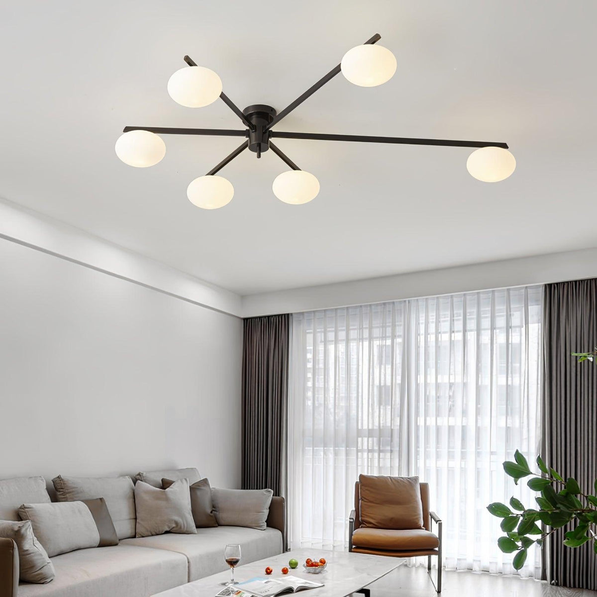 Lámpara de techo semiempotrada ajustable con brazos múltiples y globos esmerilados para comedor, cocina o sala de estar | Estructura en negro o latón, casquillo G9 | Thomler