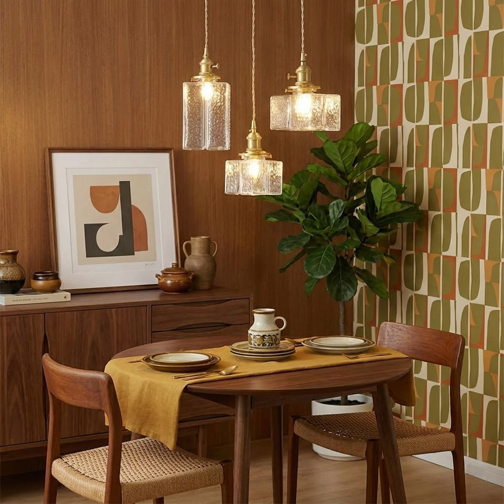 Glass Pendant Light with Brass Accents Adjustable Hanging Fixture for Kitchen Island Dining Room Modern Overhead Lighting E26 Socket | Thomler