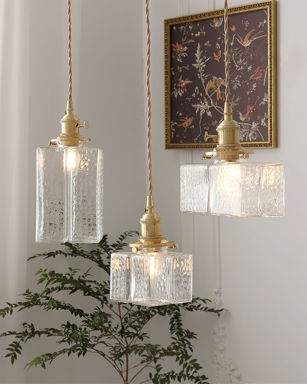 Glass Pendant Light with Brass Accents Adjustable Hanging Fixture for Kitchen Island Dining Room Modern Overhead Lighting E26 Socket | Thomler