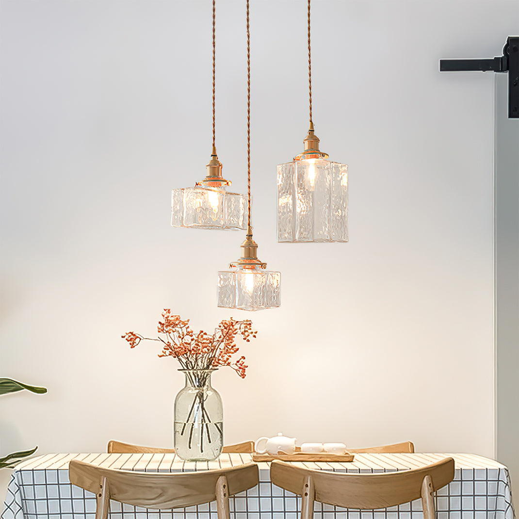 Glass Pendant Light with Brass Accents Adjustable Hanging Fixture for Kitchen Island Dining Room Modern Overhead Lighting E26 Socket | Thomler