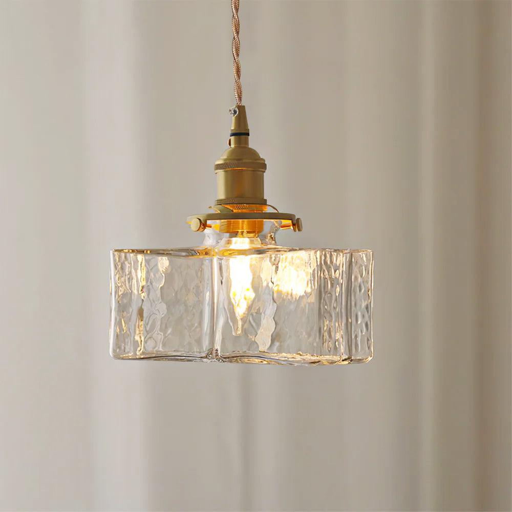 Glass Pendant Light with Brass Accents Adjustable Hanging Fixture for Kitchen Island Dining Room Modern Overhead Lighting E26 Socket | Thomler