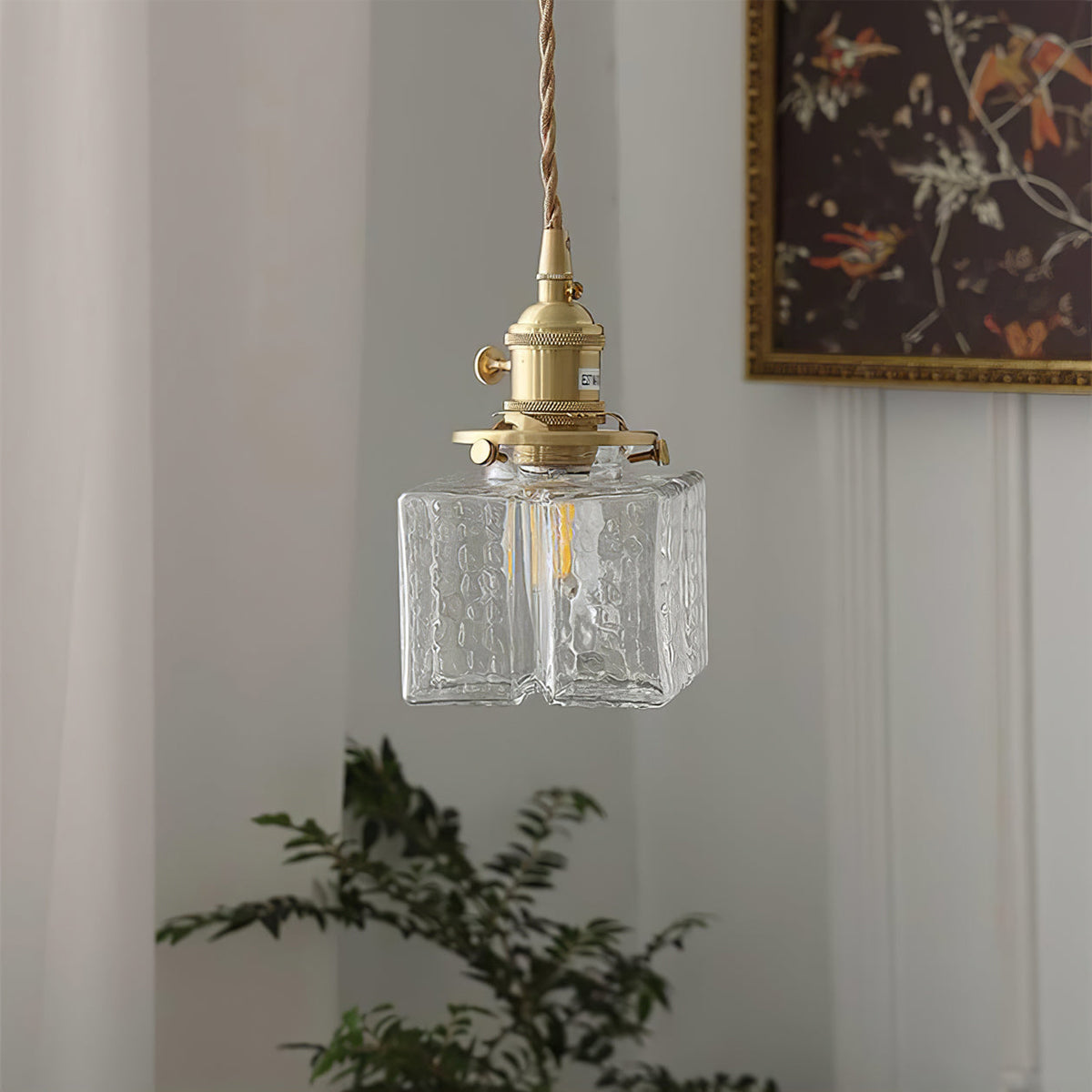 Glass Pendant Light with Brass Accents Adjustable Hanging Fixture for Kitchen Island Dining Room Modern Overhead Lighting E26 Socket | Thomler