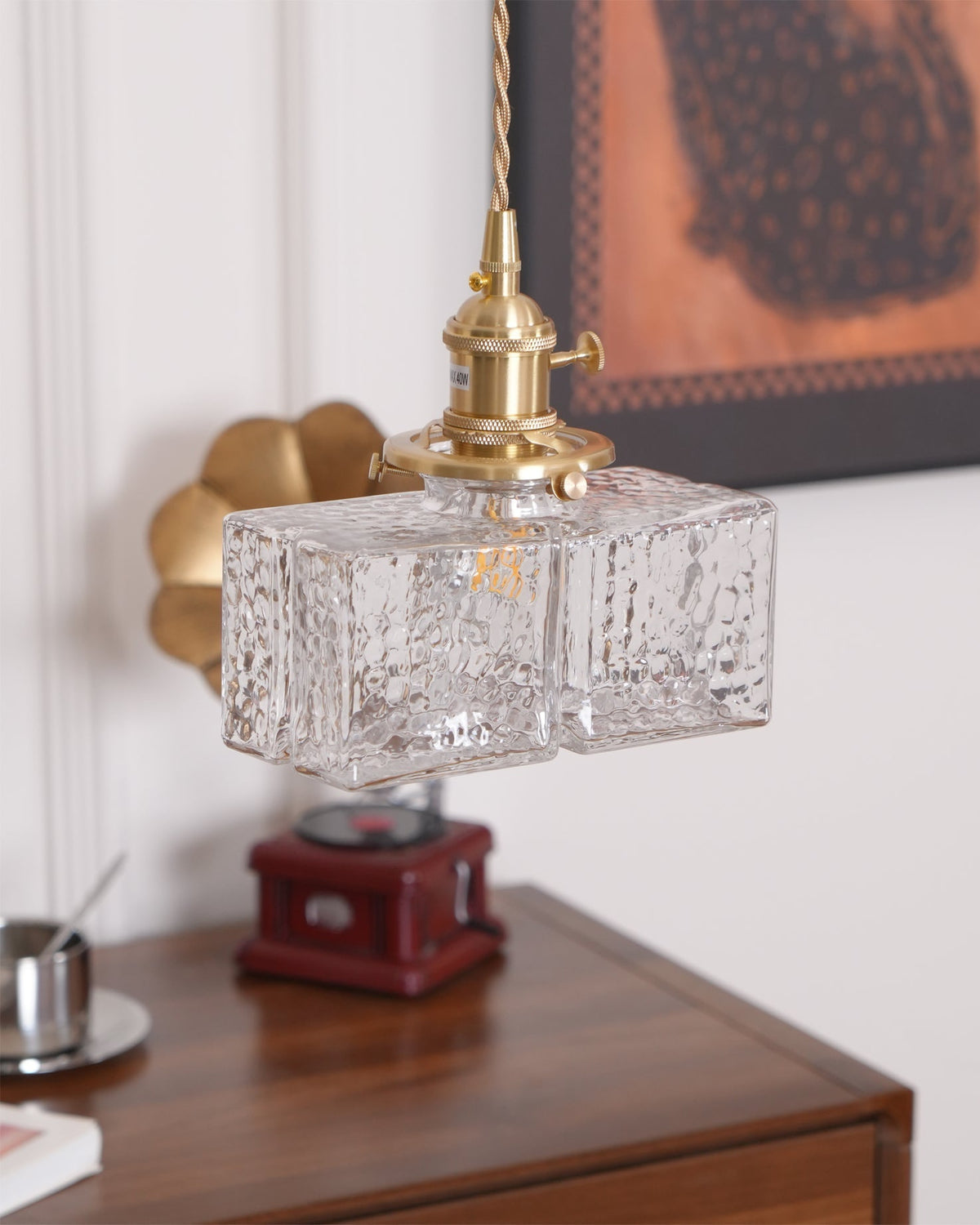 Glass Pendant Light with Brass Accents Adjustable Hanging Fixture for Kitchen Island Dining Room Modern Overhead Lighting E26 Socket | Thomler