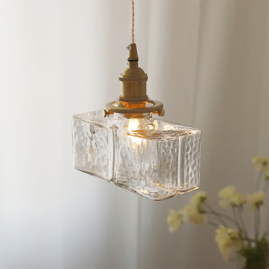 Glass Pendant Light with Brass Accents Adjustable Hanging Fixture for Kitchen Island Dining Room Modern Overhead Lighting E26 Socket | Thomler