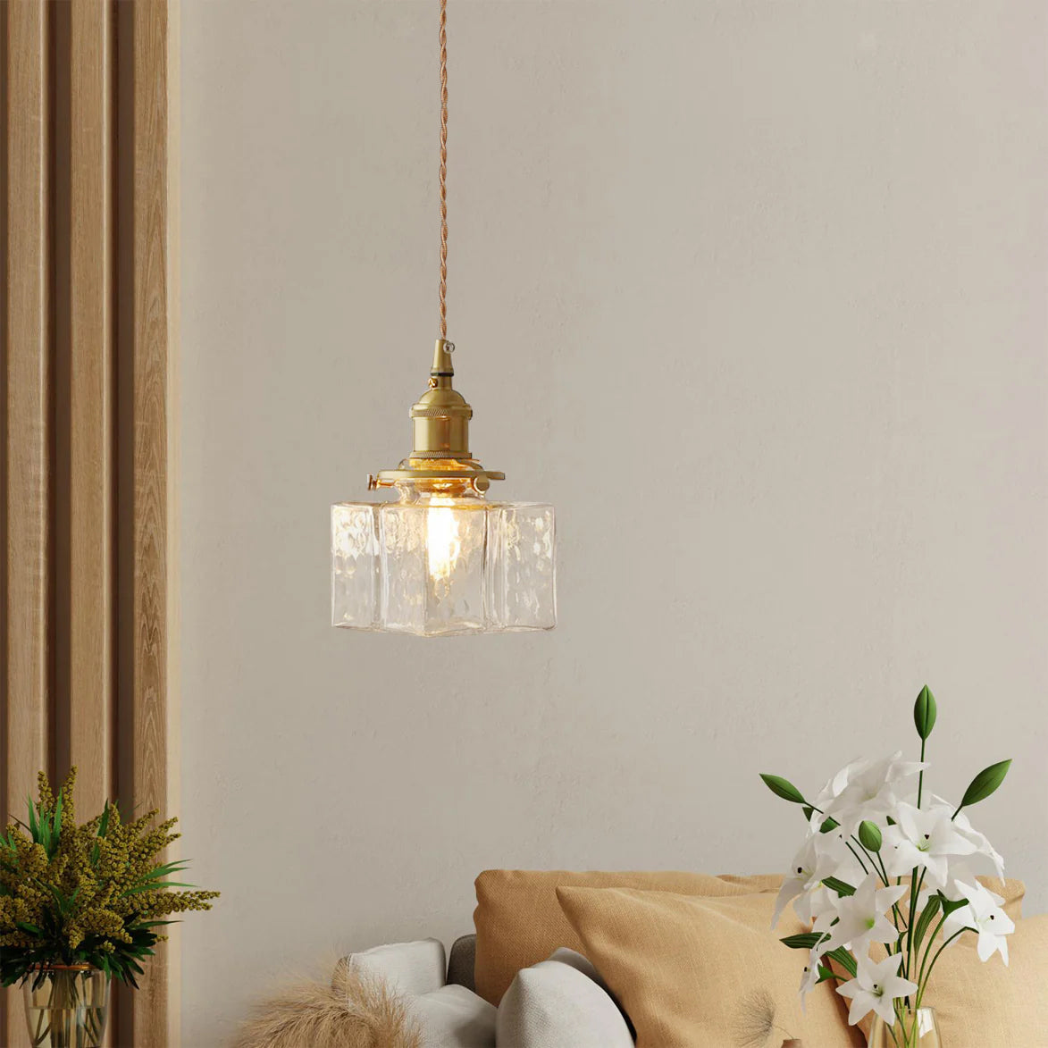 Glass Pendant Light with Brass Accents Adjustable Hanging Fixture for Kitchen Island Dining Room Modern Overhead Lighting E26 Socket | Thomler