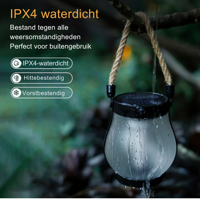 Flickering Flame Outdoor Lantern with Solar Panel 10 in Tall Glass LED Garden Light Waterproof Hanging Patio Decoration Dusk Sensor USB Back | Thomler