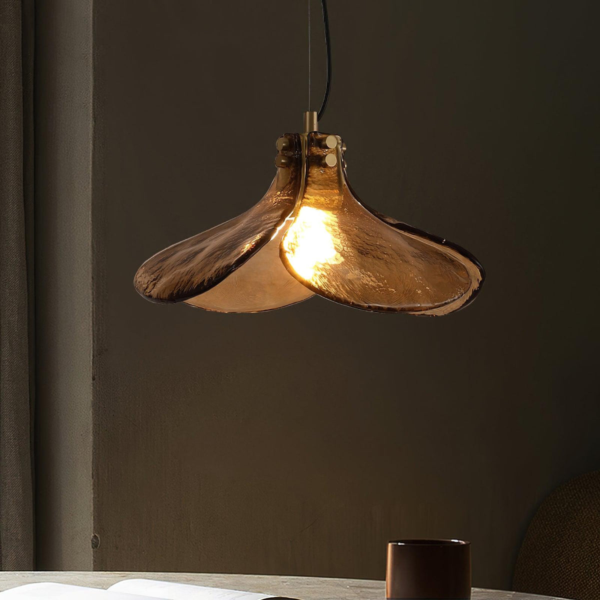 Glass Leaf Ceiling Fixture E27 Bronze Frame Adjustable Drop Cord Ambient Overhead Lighting for Dining Tables Kitchen Counter Modern Home | Thomler