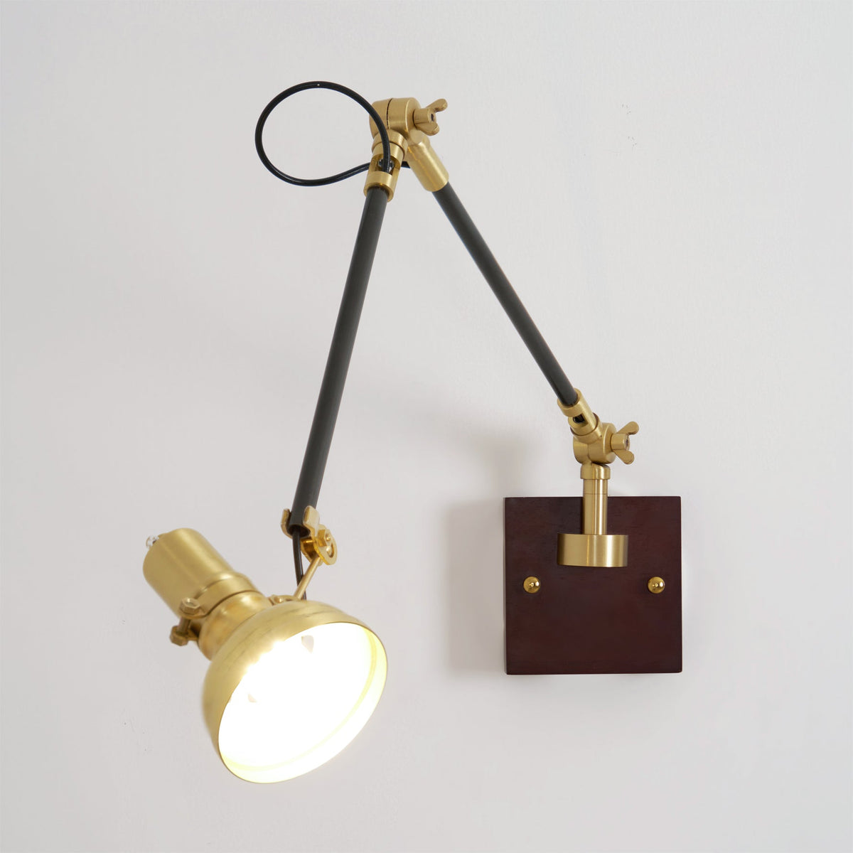 Articulating Wall Sconce Brass & Wood 27 inch Pivoting Arm Task Light for Bedside Reading Office Study Workspace | Thomler