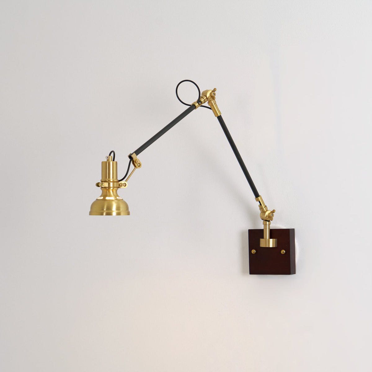 Articulating Wall Sconce Brass & Wood 27 inch Pivoting Arm Task Light for Bedside Reading Office Study Workspace | Thomler