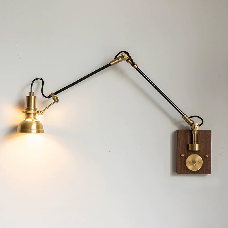 Articulating Wall Sconce Brass & Wood 27 inch Pivoting Arm Task Light for Bedside Reading Office Study Workspace | Thomler
