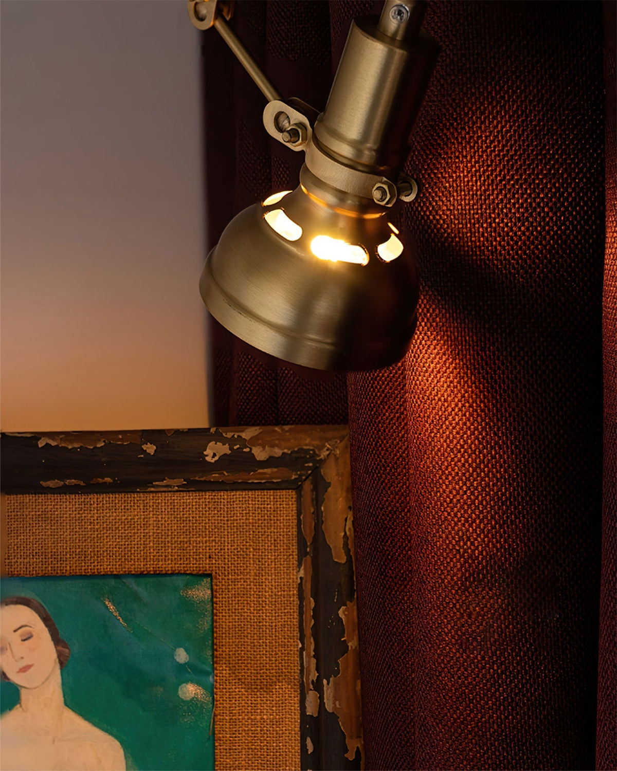 Articulating Wall Sconce Brass & Wood 27 inch Pivoting Arm Task Light for Bedside Reading Office Study Workspace | Thomler