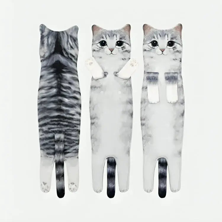 Microfiber Hand Towel with Playful Cat Design & Paw Loop Hanging Tabs for Kitchen & Bathroom | Thomler