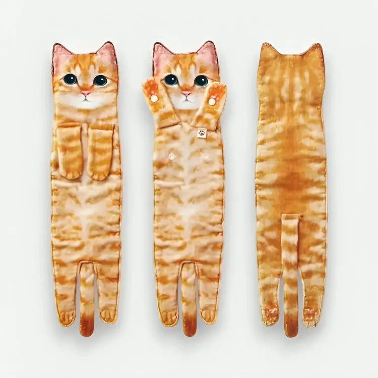 Microfiber Hand Towel with Playful Cat Design & Paw Loop Hanging Tabs for Kitchen & Bathroom | Thomler