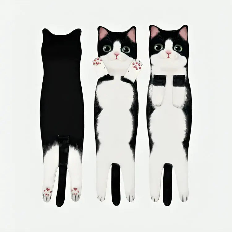 Microfiber Hand Towel with Playful Cat Design & Paw Loop Hanging Tabs for Kitchen & Bathroom | Thomler