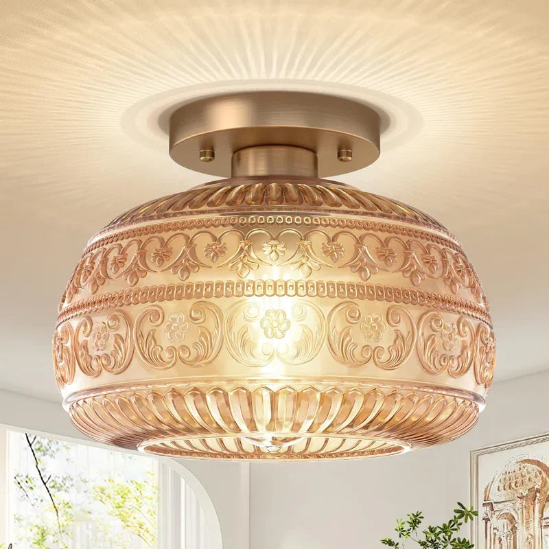 Glass Semi-Flush Ceiling Fixture – 9 in Dome Shade in Amber, Clear or Green for Bedrooms, Entryways & Low Ceilings | Thomler