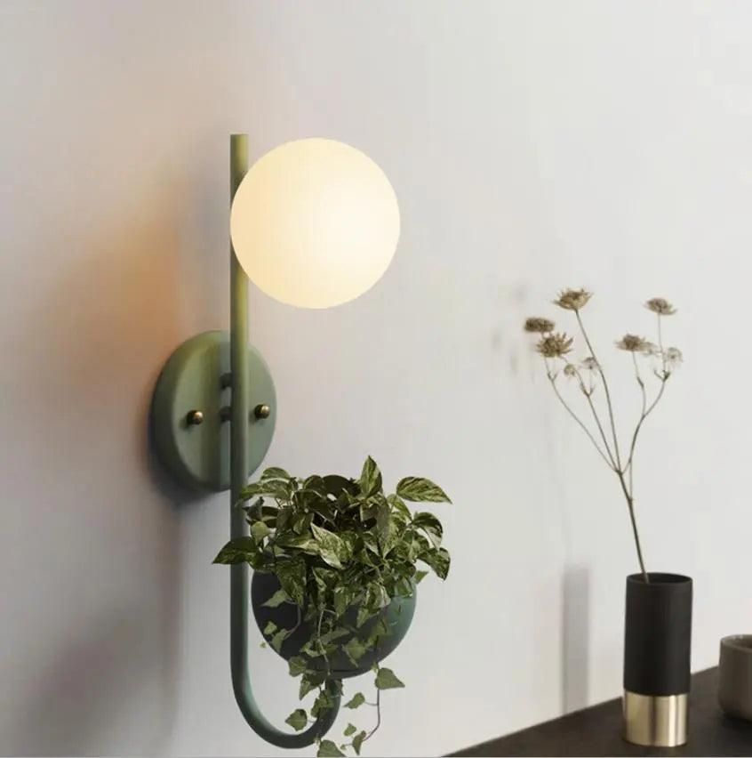 Wandlamp met ingebouwde plantenbak en ledverlichting voor slaapkamer-, woonkamer- of haldecoratie | Modern minimalistisch ontwerp voor kamerplanten | Thomler
