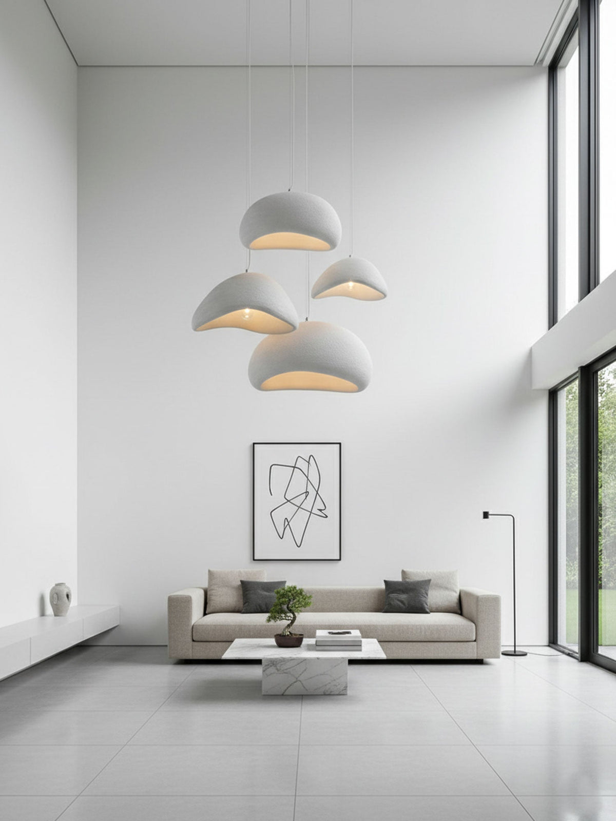 Lámpara de techo colgante esférica con altura ajustable para isla de cocina, comedor y dormitorio | Gris blanco, compatible con LED, para interiores