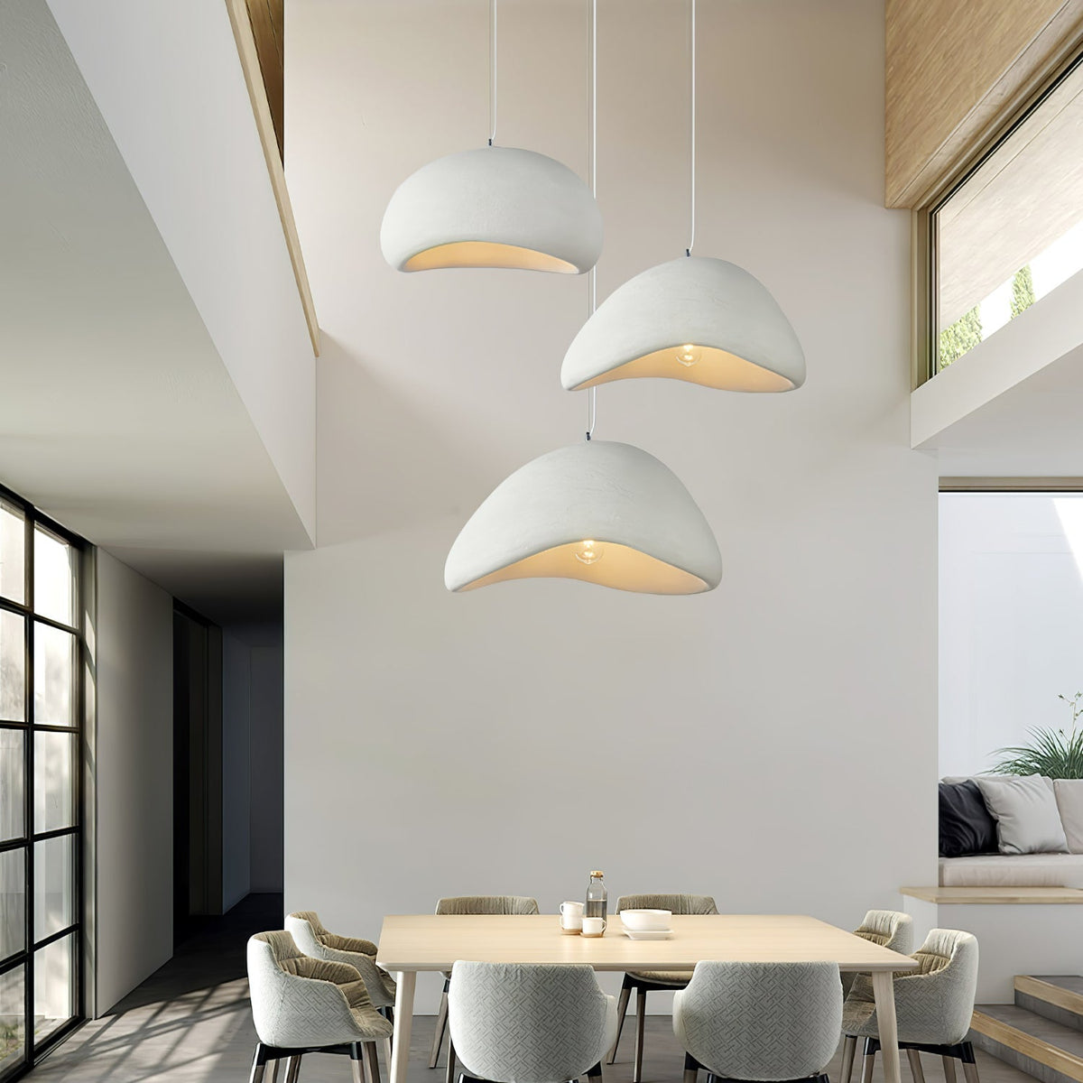 Lámpara de techo colgante esférica con altura ajustable para isla de cocina, comedor y dormitorio | Gris blanco, compatible con LED, para interiores