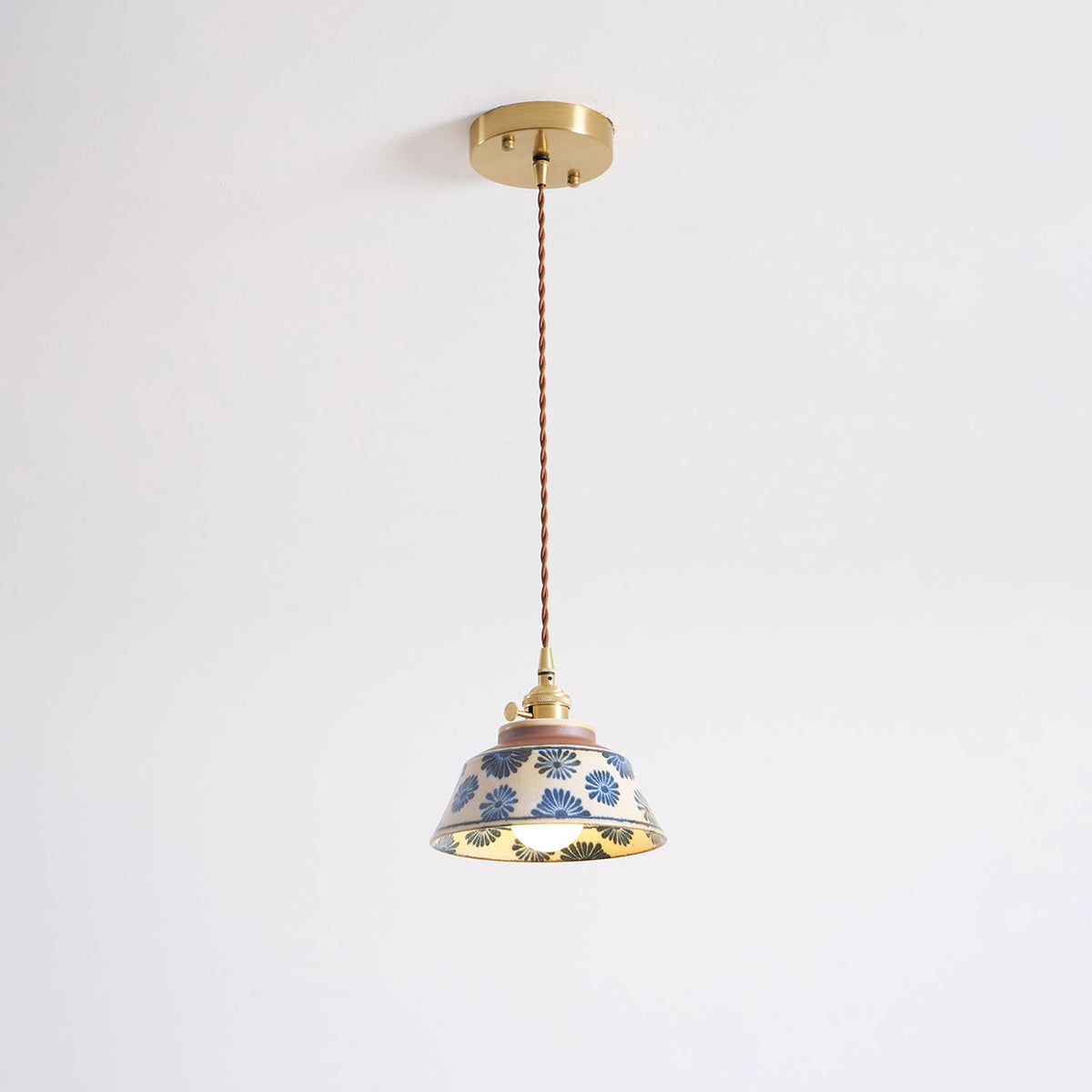 Handcrafted Ceramic Hanging Light with Floral Pattern 7 Inch Adjustable Overhead Fixture for Kitchen Island Dining Table Breakfast Nook Bras | Thomler
