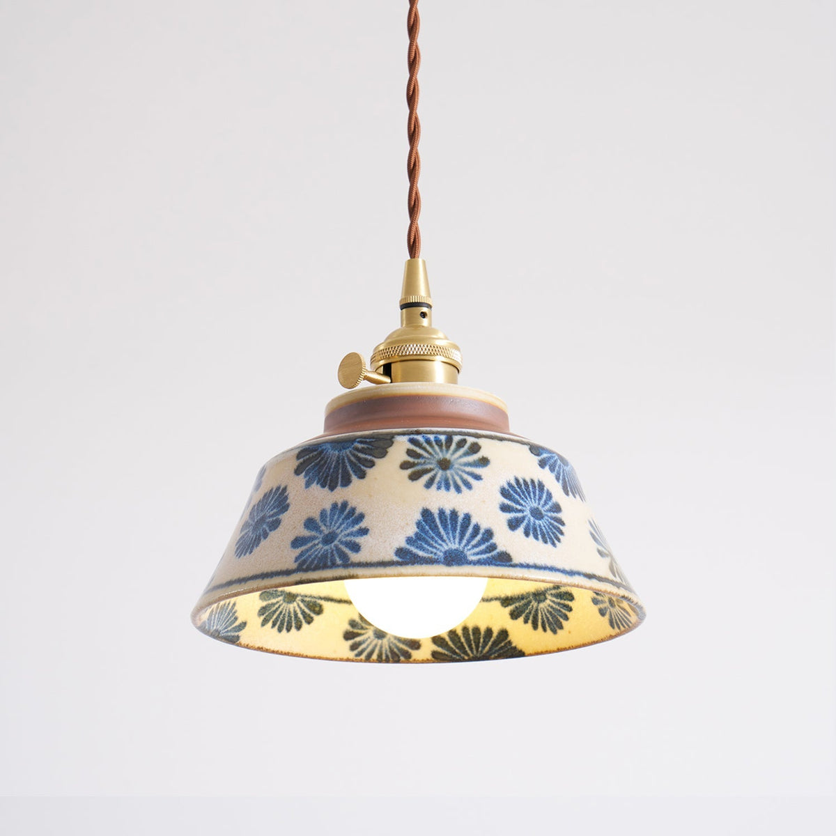 Handcrafted Ceramic Hanging Light with Floral Pattern 7 Inch Adjustable Overhead Fixture for Kitchen Island Dining Table Breakfast Nook Bras | Thomler